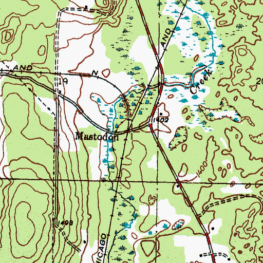 Topographic Map of Mastodon, MI