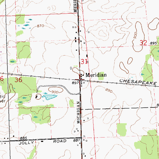 Topographic Map of Meridian, MI
