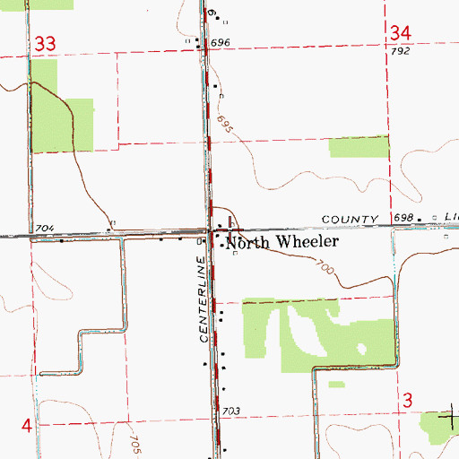 Topographic Map of North Wheeler, MI