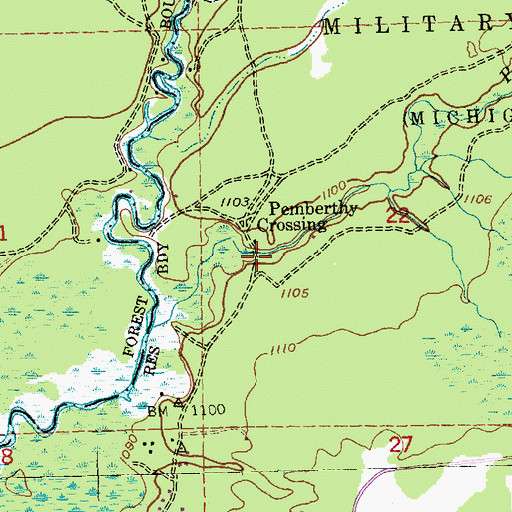 Topographic Map of Pemberthy Crossing, MI