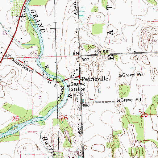 Topographic Map of Petrieville, MI