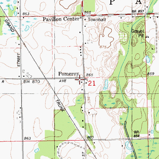 Topographic Map of Pomeroy, MI