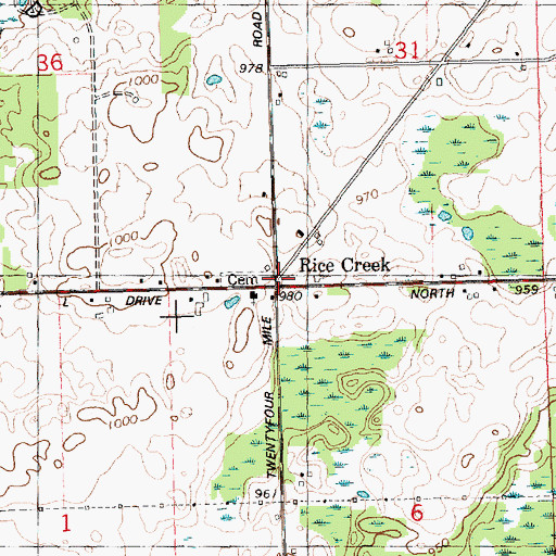 Topographic Map of Rice Creek, MI
