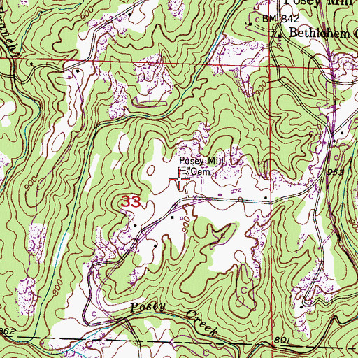 Topographic Map of Old Bethlehem Church, AL