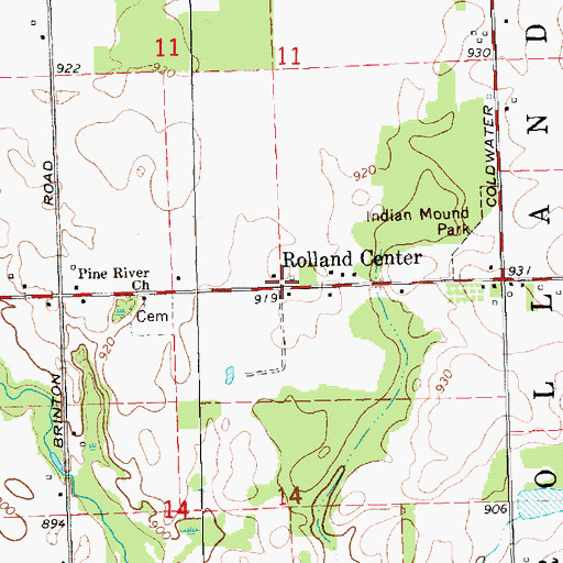Topographic Map of Rolland Center, MI