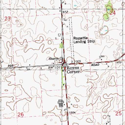 Topographic Map of Rowes Corner, MI