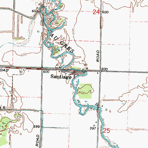 Topographic Map of Santiago, MI