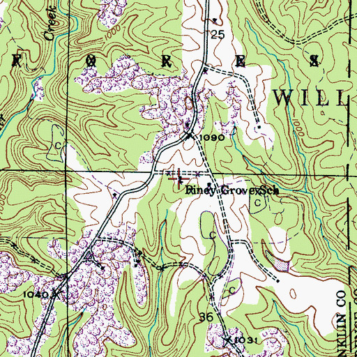 Topographic Map of Piney Grove School (historical), AL