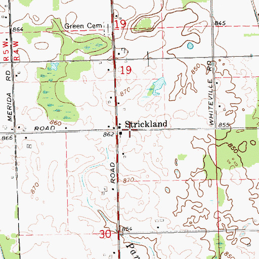 Topographic Map of Strickland, MI