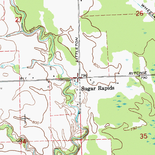 Topographic Map of Sugar Rapids, MI