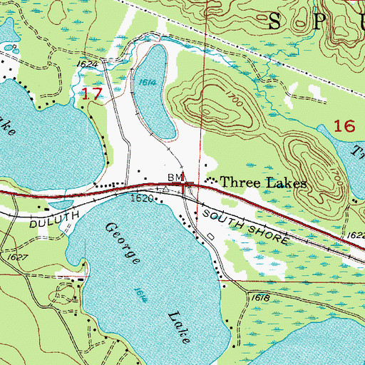 Topographic Map of Three Lakes, MI