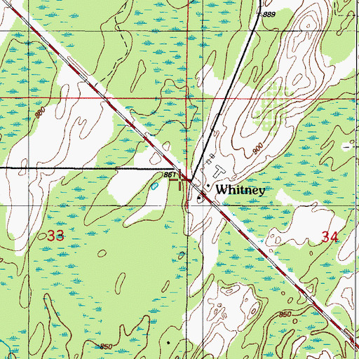 Topographic Map of Whitney, MI