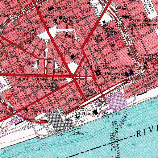 Topographic Map of Detroit, MI