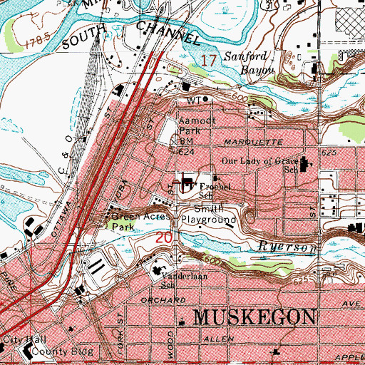Topographic Map of Froehel School, MI