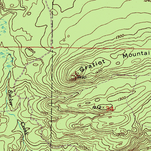 Topographic Map of Gratiot Mountain, MI