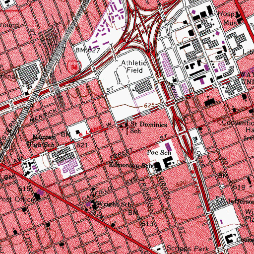 Topographic Map of Saint Dominies School, MI
