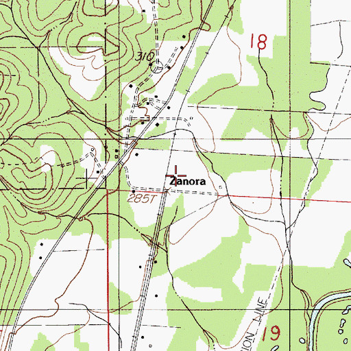 Topographic Map of Zamora, AL