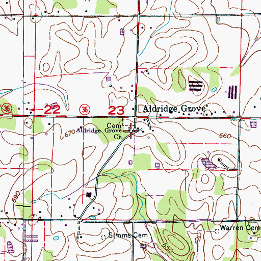 Topographic Map of Aldridge Grove Church of Christ, AL