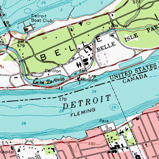 Topographic Map of Dossin Great Lakes Museum, MI