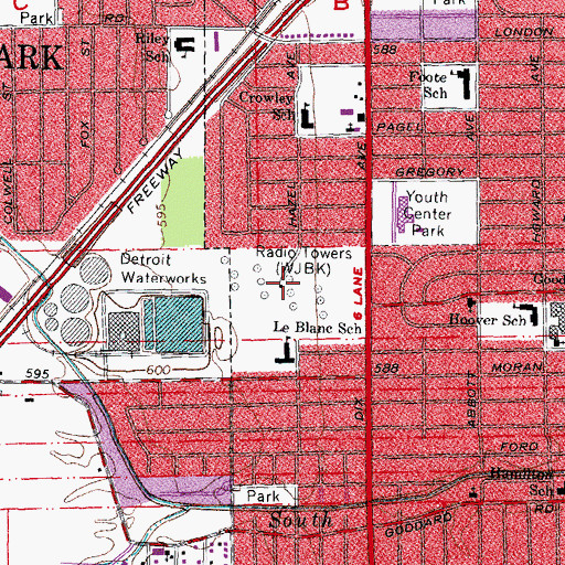 Topographic Map of WJBK, MI