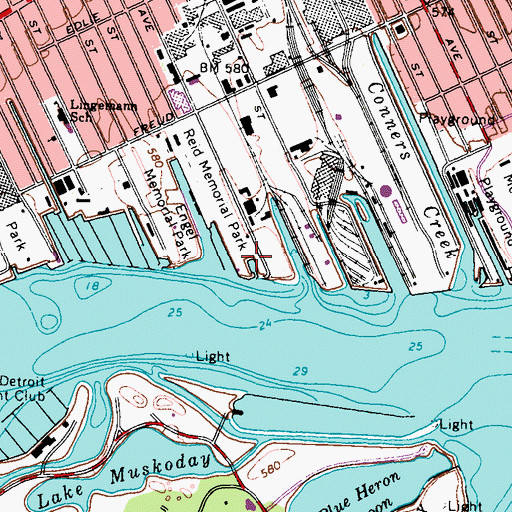 Topographic Map of City of Detroit Launching Ramps, MI