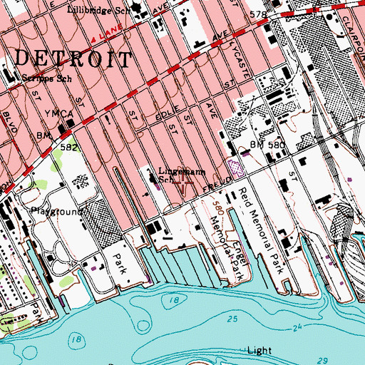 Topographic Map of Keans Detroit Yacht Harbor, MI