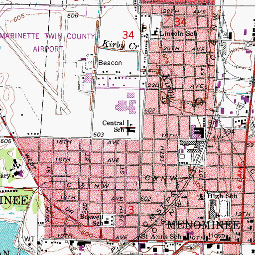 Topographic Map of Central School, MI