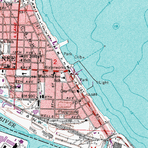 Topographic Map of Menominee Marina, MI