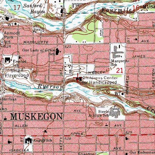Topographic Map of Childrens Center for Handicapped, MI