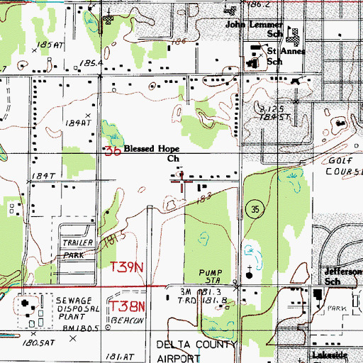 Topographic Map of Blessed Hope Church, MI