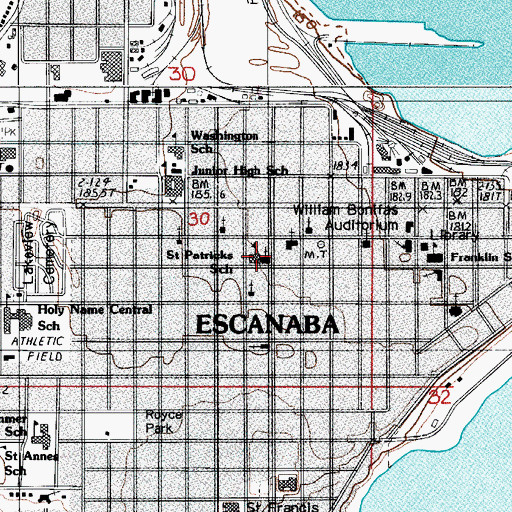 Topographic Map of Saint Particks School, MI