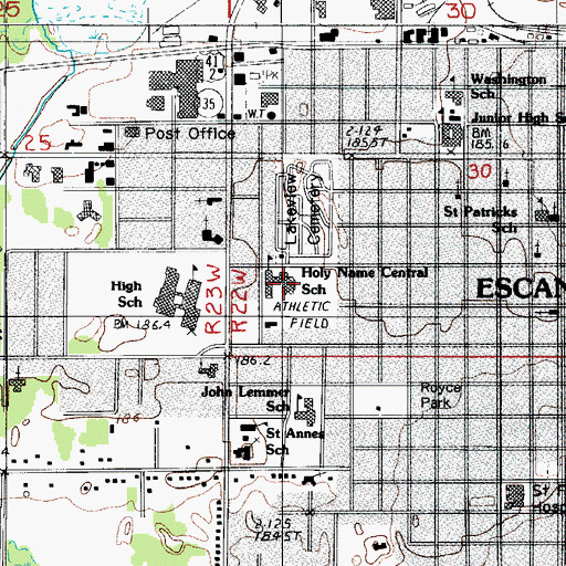 Topographic Map of Holy Name Catholic School, MI