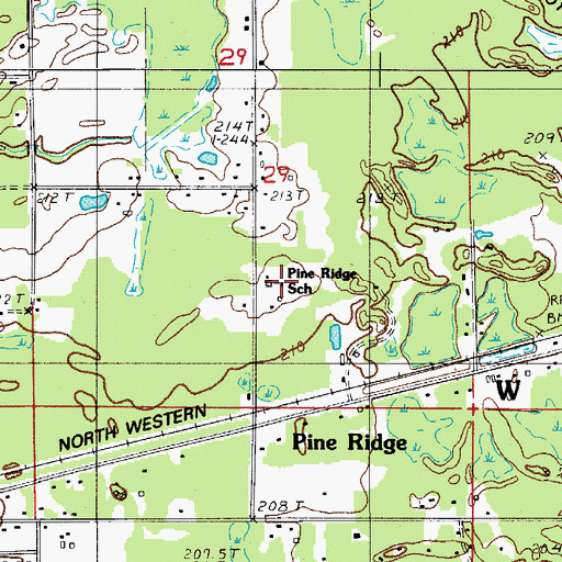 Topographic Map of Pine Ridge School, MI