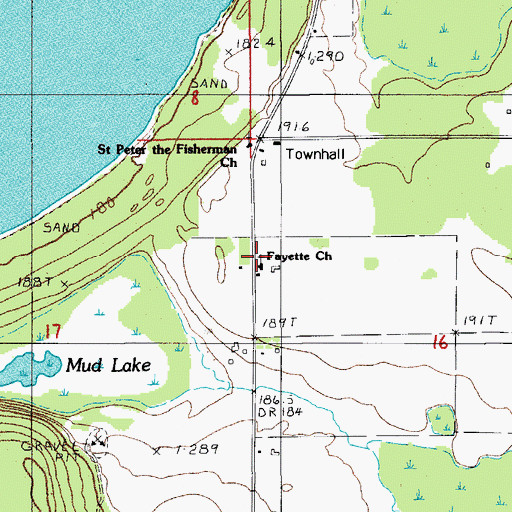 Topographic Map of Fayette Church, MI