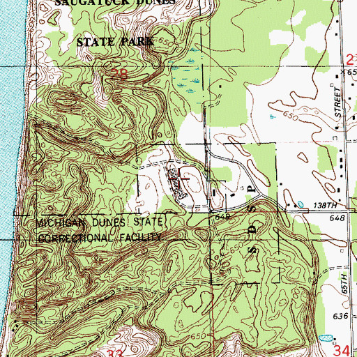 Topographic Map of Michigan Dunes State Correctional Facility (historical), MI