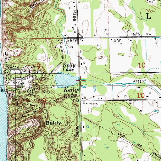 Topographic Map of Kelly Lake Drain, MI