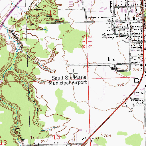 Topographic Map of Sault Ste Marie Municipal Airport/Sanderson Field, MI