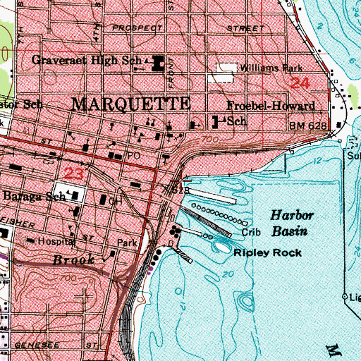 Topographic Map of Marquette Dock Association, MI