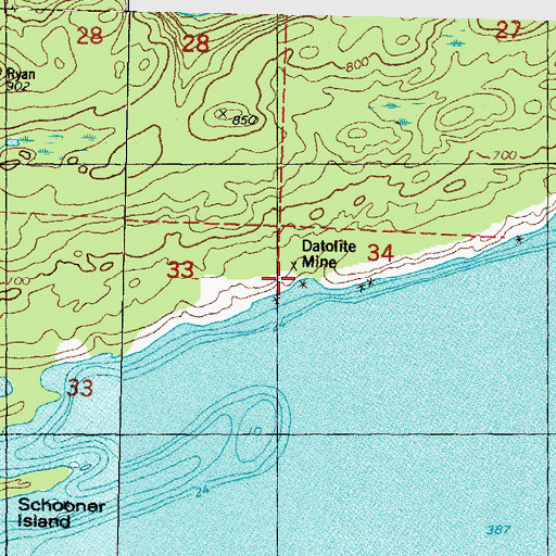 Topographic Map of Datolite Mine, MI