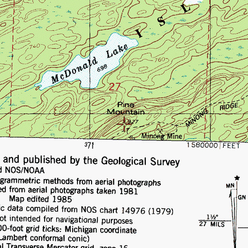 Topographic Map of Pine Mountain, MI