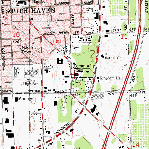 Topographic Map of South Haven Community Hospital, MI