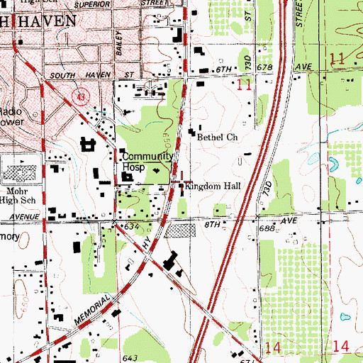 Topographic Map of Kingdom Hall, MI