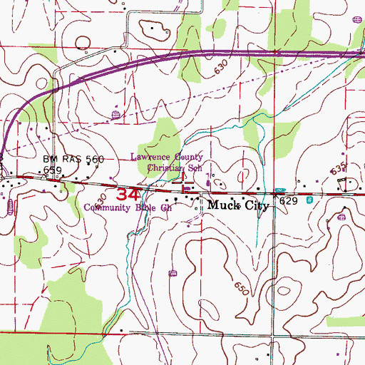 Topographic Map of Lawrence County Christian School, AL