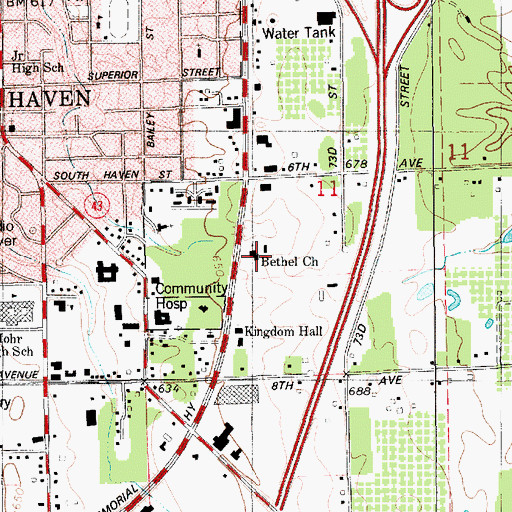 Topographic Map of Bethel Church, MI