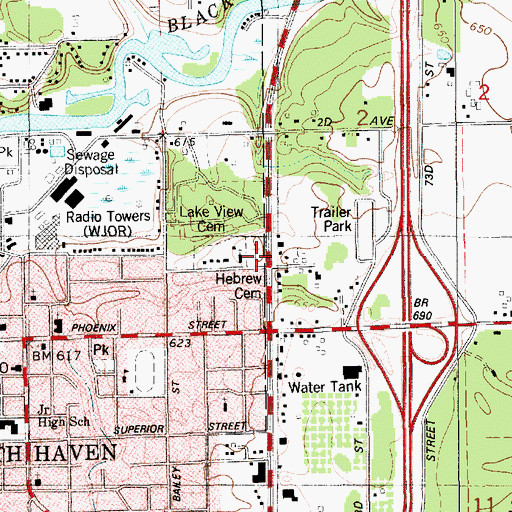 Topographic Map of Hebrew Cemetery, MI