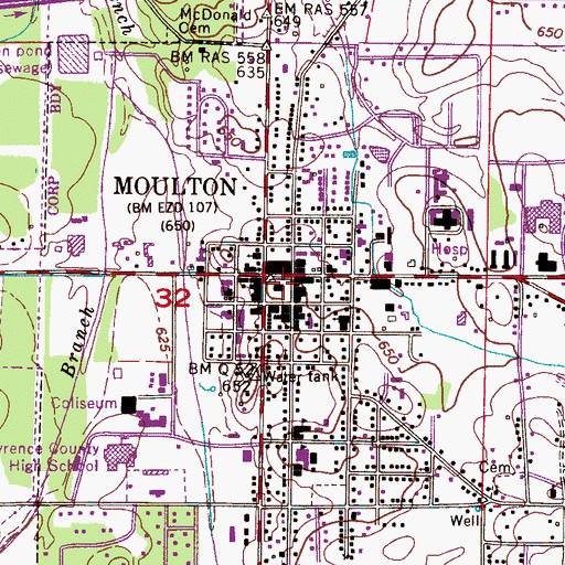 Topographic Map of Lawrence County Courthouse, AL