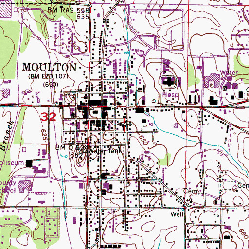 Topographic Map of Moulton Baptist Church, AL