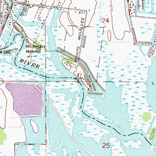 Topographic Map of Headquarters Pointe Mouille State Game Area, MI