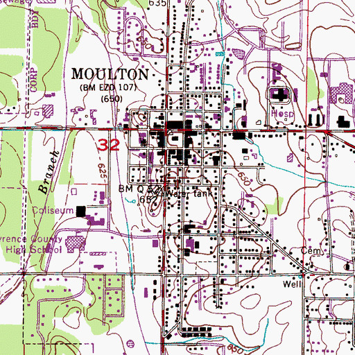 Topographic Map of Moulton Church of Christ, AL