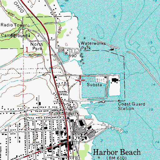 Topographic Map of Harbor Beach Power Plant, MI